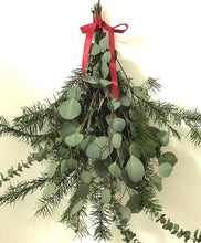 Load image into Gallery viewer, DRIED Evergreen and Mixed Eucalyptus Bouquet | Christmas | Wedding Decor, Bridal, Centerpiece, Boho Decor, Tablescape | Forever Bouquet