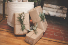 Load image into Gallery viewer, DRIED Eucalyptus & Evergreen Gift Wrap Sprigs | Evergreen Silver Dollar, Seeded, Silver Leaf Eucalyptus Baby's Breath | Christmas Gift Wrap