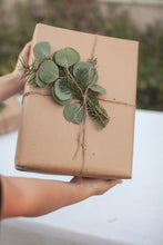 Load image into Gallery viewer, DRIED Eucalyptus & Evergreen Gift Wrap Sprigs | Evergreen Silver Dollar, Seeded, Silver Leaf Eucalyptus Baby's Breath | Christmas Gift Wrap