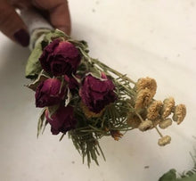 Load image into Gallery viewer, Dried Hand Made Evergreen and Red Roses Smudge | Aromatherapy Pine Needles & Roses 6 inch