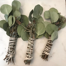 Load image into Gallery viewer, Dried Hand Made Rosemary, Eucalyptus, and French Lavender Smudge Wand | New Moon Ceremony, Cleansing