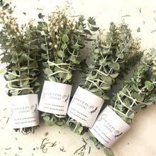 Load image into Gallery viewer, Dried Hand Made Baby's Breath, Rosemary, and Silver Leaf Mountain Gum Smudge Stick, Cleansing 6 - 8 inch