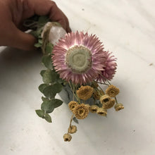 Load image into Gallery viewer, Dried Handmade Eucalyptus, Strawflower, Chamomile, Rose Quartz Crystal, and White Sage Smudge Wand | New Moon Ceremony, Cleansing
