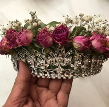 Load image into Gallery viewer, Rhinestone Crown with Dried Pink Roses, Eucalyptus, and Baby's Breath | Floral Crown, Dried Real Pink Roses Eucalyptus Queen, Princess