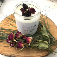 Load image into Gallery viewer, Rose + Pine Soy Candle 8 oz | Scented Soy Candle, Handmade Candle, 100% Soy Wax, Natural Soy Candle Aromatherapy
