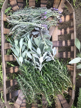 Load image into Gallery viewer, Dried Hand Made Rosemary, Lavender, and White Sage Smudge Stick Wand | New Moon Ceremony, Cleansing 6 - 8 inch