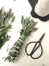 Load image into Gallery viewer, Dried Hand Made Rosemary, Lavender, and White Sage Smudge Stick Wand | New Moon Ceremony, Cleansing 6 - 8 inch