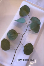 Load image into Gallery viewer, DRIED Eucalyptus Place Setting Sprigs | Silver Dollar, Seeded, Silver Leaf Eucalyptus | Wedding, Bridal, Boho Decor, Tablescape