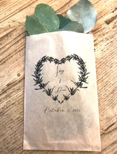 Load image into Gallery viewer, Custom Heart Wreath Confetti Small Bags | Confetti Favor, Wedding Confetti Favors, Confetti Toss for your Wedding Send Off - One Dozen