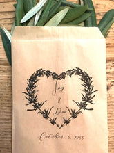 Load image into Gallery viewer, Custom Heart Wreath Confetti Small Bags | Confetti Favor, Wedding Confetti Favors, Confetti Toss for your Wedding Send Off - One Dozen