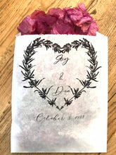 Load image into Gallery viewer, Custom Heart Wreath Confetti Large Bags | Confetti Favor - Wedding Confetti Favors - Confetti Toss for Wedding Send Off - One Dozen
