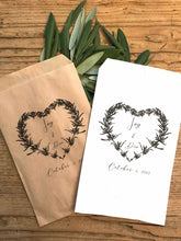 Load image into Gallery viewer, Custom Heart Wreath Confetti Small Bags | Confetti Favor, Wedding Confetti Favors, Confetti Toss for your Wedding Send Off - One Dozen
