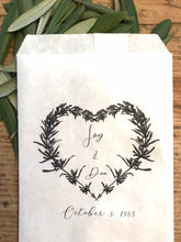 Load image into Gallery viewer, Custom Heart Wreath Confetti Small Bags | Confetti Favor, Wedding Confetti Favors, Confetti Toss for your Wedding Send Off - One Dozen