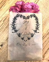 Load image into Gallery viewer, Custom Heart Wreath Confetti Large Bags | Confetti Favor - Wedding Confetti Favors - Confetti Toss for Wedding Send Off - One Dozen