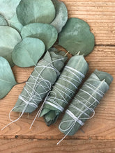 Load image into Gallery viewer, Set of 3 Dried Mini Handmade Eucalyptus Smudge Sticks | New Moon Ceremony Cleansing