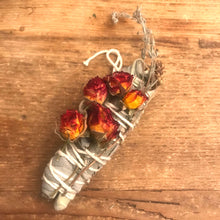 Load image into Gallery viewer, White Sage and Roses Smudge Wand | New Moon Ceremony, Cleansing