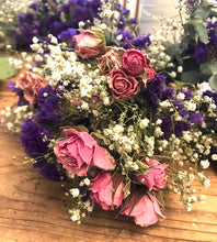 Load image into Gallery viewer, Dried Handmade Pink Rose Smudge Stick Wand | Rose, Status, and Baby’s Breath 8 inch