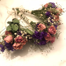 Load image into Gallery viewer, Dried Handmade Pink Rose Smudge Stick Wand | Rose, Status, and Baby’s Breath 8 inch