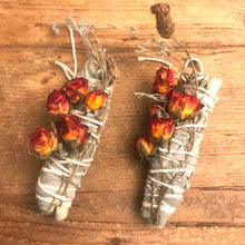 Load image into Gallery viewer, White Sage and Roses Smudge Wand | New Moon Ceremony, Cleansing