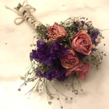 Load image into Gallery viewer, Dried Handmade Pink Rose Smudge Stick Wand | Rose, Status, and Baby’s Breath 8 inch