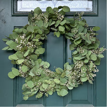 Load image into Gallery viewer, GET CRAFTY ~ EUCALYPTUS + BABY&#39;S BREATH + PINE + HOLLY HOLIDAY WREATH MAKING CLASS
