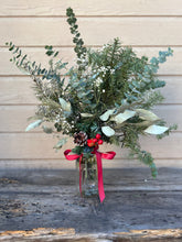 Load image into Gallery viewer, Eucalyptus + Pine + Baby&#39;s Breath Centerpiece | Christmas Centerpiece, Christmas Decor, Holiday Decor | Mason Jar Centerpiece
