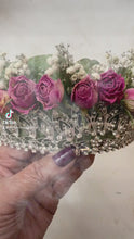 Load and play video in Gallery viewer, Rhinestone Crown with Dried Pink Roses, Eucalyptus, and Baby&#39;s Breath | Floral Crown, Dried Real Pink Roses Eucalyptus Queen, Princess
