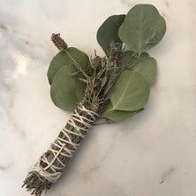 Load image into Gallery viewer, Dried Hand Made Rosemary, Eucalyptus, and French Lavender Smudge Wand | New Moon Ceremony, Cleansing
