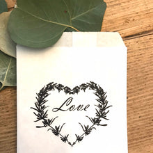 Load image into Gallery viewer, Love Rosemary Wreath Confetti Small Bags | Confetti Favor - Wedding Confetti Favors - Confetti Toss for Wedding Send Off - One Dozen
