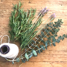 Load image into Gallery viewer, Dried Hand Made Rosemary, Lavender, and Eucalyptus Smudge Stick Wand | New Moon, Self Care
